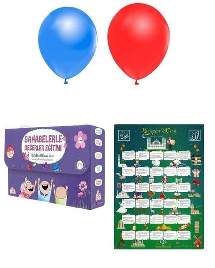 Sahabelerle Değerler eğitimi 10 kitap + Dev Ramazan afiş ve balon