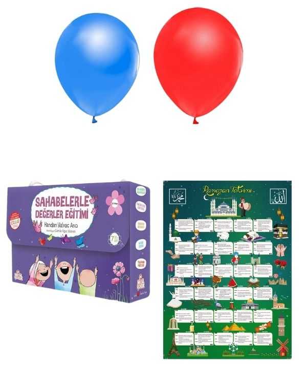 Sahabelerle Değerler eğitimi 10 kitap + Dev Ramazan afiş ve balon